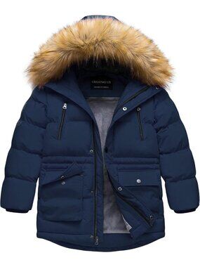 Boys' Water-Resistant Hooded Winter Parka Puffer Jacket with Fleece Lining